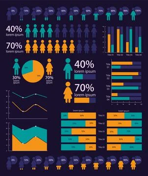 Population development study infographic chart template set for dark theme Stock Illustration