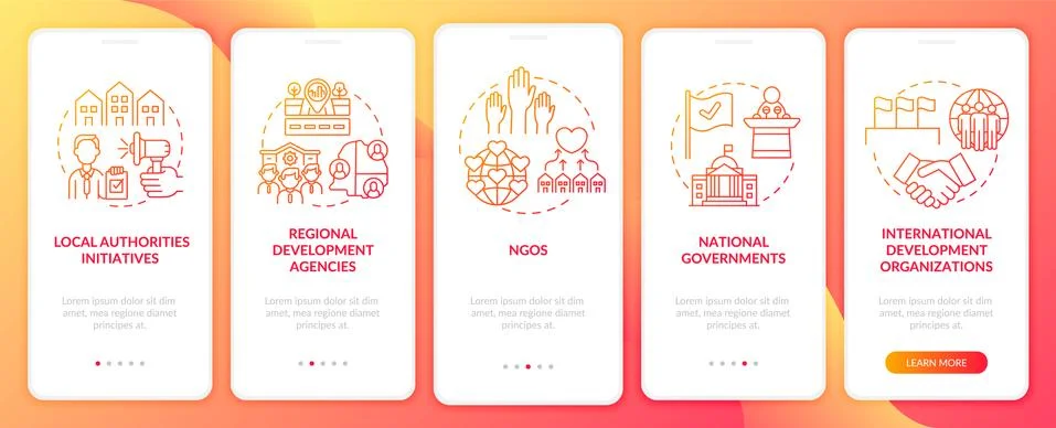 Population growth programs onboarding mobile app page screen with concepts Illustrazione stock