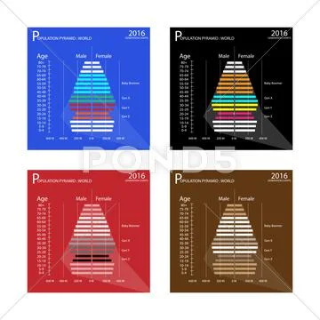 The Population Pyramids Chart with 4 Age Generation: Graphic #65481241