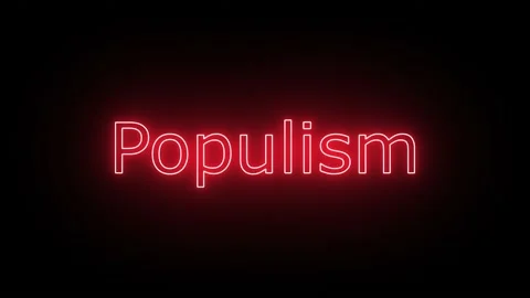 Populism, Written in Neon Text Effect with a bit of Flicker Effect Stock Footage 239004070