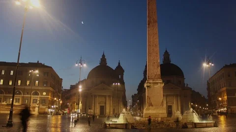Populus square and twin churches in Rome in time lapse Stock Footage 102509957