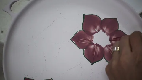 Porcelain Painting Flower Leaf Design Stock Footage 86087953