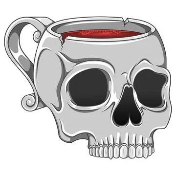 Porcelain tea cup in the shape of a human skull Illustrazione stock
