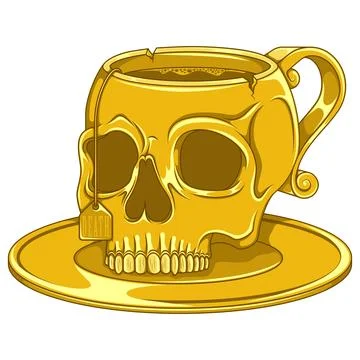 Porcelain tea cup in the shape of a human skull 库存插图