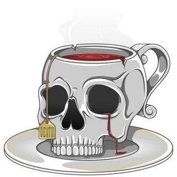 Porcelain tea cup in the shape of a human skull 스톡 일러스트