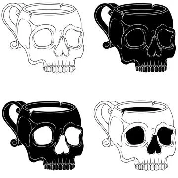 Porcelain tea cup in the shape of a human skull 库存插图
