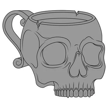 Porcelain tea cup in the shape of a human skull 库存插图