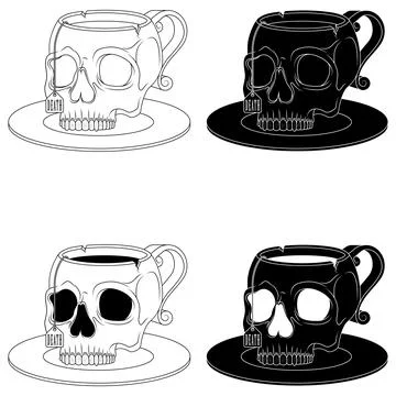Porcelain tea cup in the shape of a human skull 스톡 일러스트