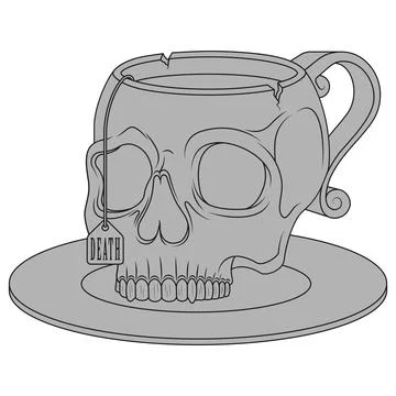 Porcelain tea cup in the shape of a human skull Illustrazione stock
