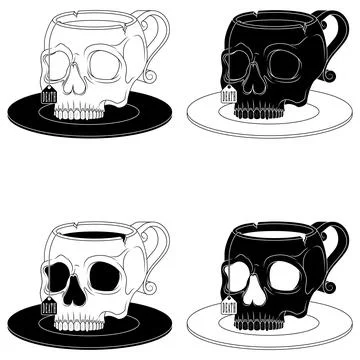 Porcelain tea cup in the shape of a human skull 库存插图