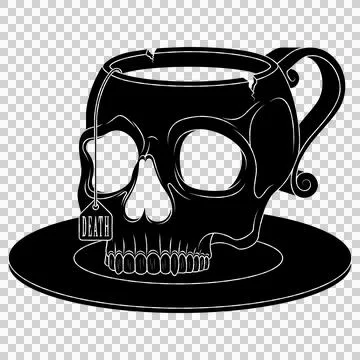 Porcelain tea cup in the shape of a human skull Stock Illustration