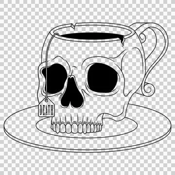 Porcelain tea cup in the shape of a human skull Stock Illustration