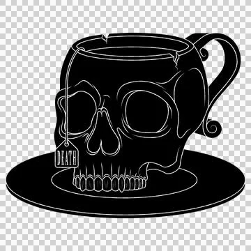 Porcelain tea cup in the shape of a human skull Stock Illustration