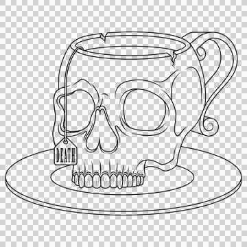 Porcelain tea cup in the shape of a human skull Stock Illustration