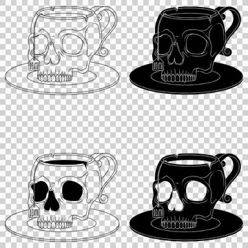 Porcelain tea cup in the shape of a human skull Illustrazione stock