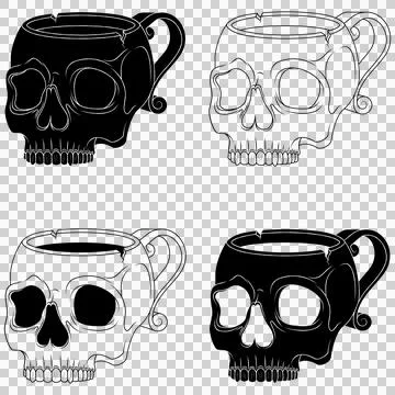 Porcelain tea cup in the shape of a human skull Illustrazione stock