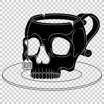 Porcelain tea cup in the shape of a human skull Stock Illustration