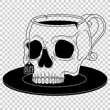 Porcelain tea cup in the shape of a human skull Stock Illustration