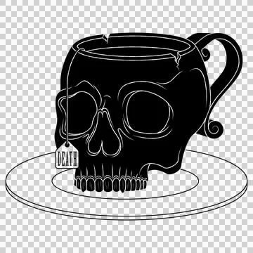 Porcelain tea cup in the shape of a human skull Illustrazione stock