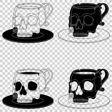 Porcelain tea cup in the shape of a human skull Stock Illustration