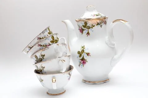 Porcelain tea set. Set of vintage dishes. Stock Photos