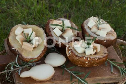 Porcini And Scamorza Stock Photos