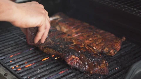Pork Barbeque ribs on fire Stock-Footage 108499204