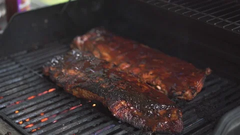 Pork Barbeque ribs on fire Video stock 108502160