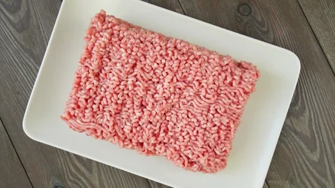 Pork beef mince on a plate. Video stock 246781804