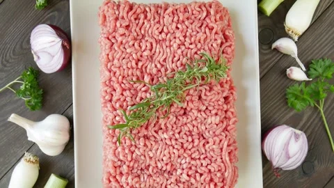Pork beef mince on a plate. Stock Footage 248431402