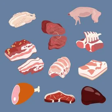 Pork beef mutton duck meat vector illustration Illustrazione stock