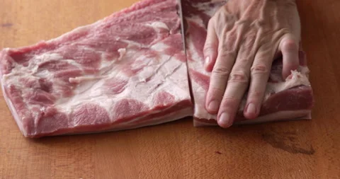 Pork belly preparing, close up Stock Footage 261892800