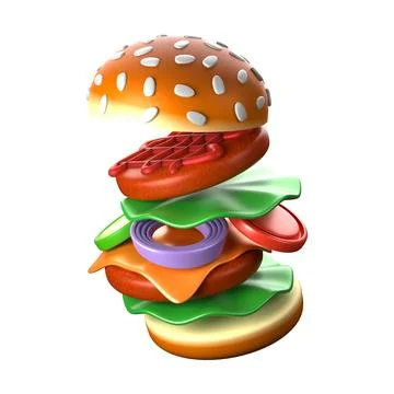 Pork burger 3D. Stock Illustration