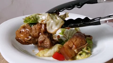 Pork with Cabbage and Bellpepper Stir Fried Stock Footage 235499366