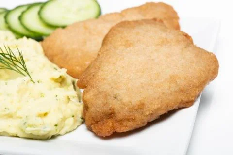 Pork chop with mashed potato Stock Photos