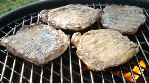 Pork Chops On Barbecue Grill Stock Footage 51828858