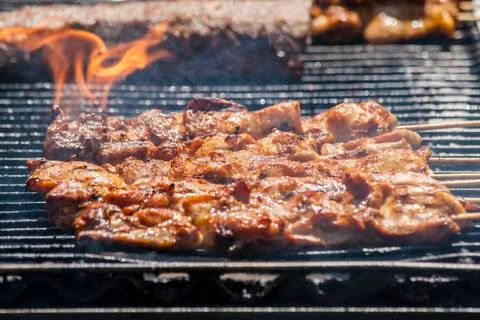 Pork Chops on a BBQ Stock Photos