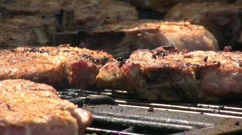 Pork Chops cooking on Grill Video stock 552015