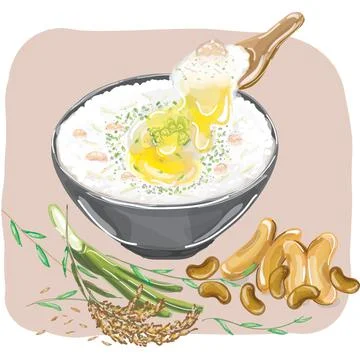 Pork Congee with Egg 스톡 일러스트