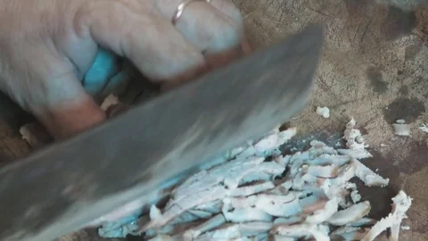 Pork cut with knife Stock Footage 70375646