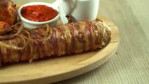 Pork fillet bacon wrap Stock Footage 71933071