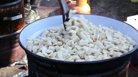 Pork greaves preparation Stock Footage 48096845