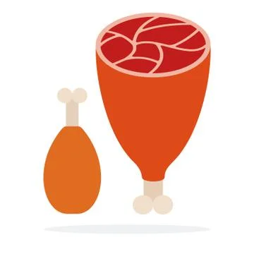 Pork ham on the bone and chicken leg flat isolated Stock Illustration