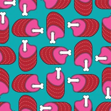Pork ham pattern seamless. Bone meat background Illustrazione stock