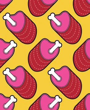 Pork ham pattern seamless. Bone meat background Illustrazione stock
