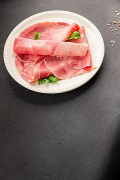 Pork ham sliced meat serving size natural ingredients eating tasty dish, sn.. Stock Photos