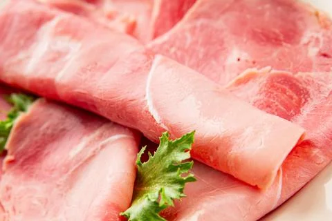 Pork ham sliced meat serving size natural ingredients eating tasty dish, sn.. Stock Photos