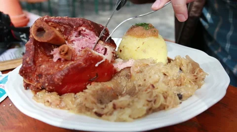 Pork hock with fermented shredded cabbage Stock Footage 40143109