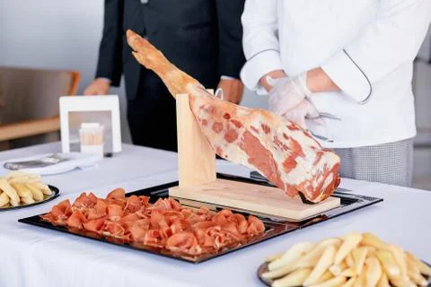 Pork leg on cater table Stock Photos