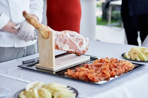 Pork leg on cater table Stock Photos